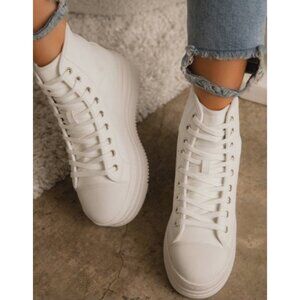 NIB Chunky White Vegan Leather Platform High Top Sneakers Streetwear Y2K Revive